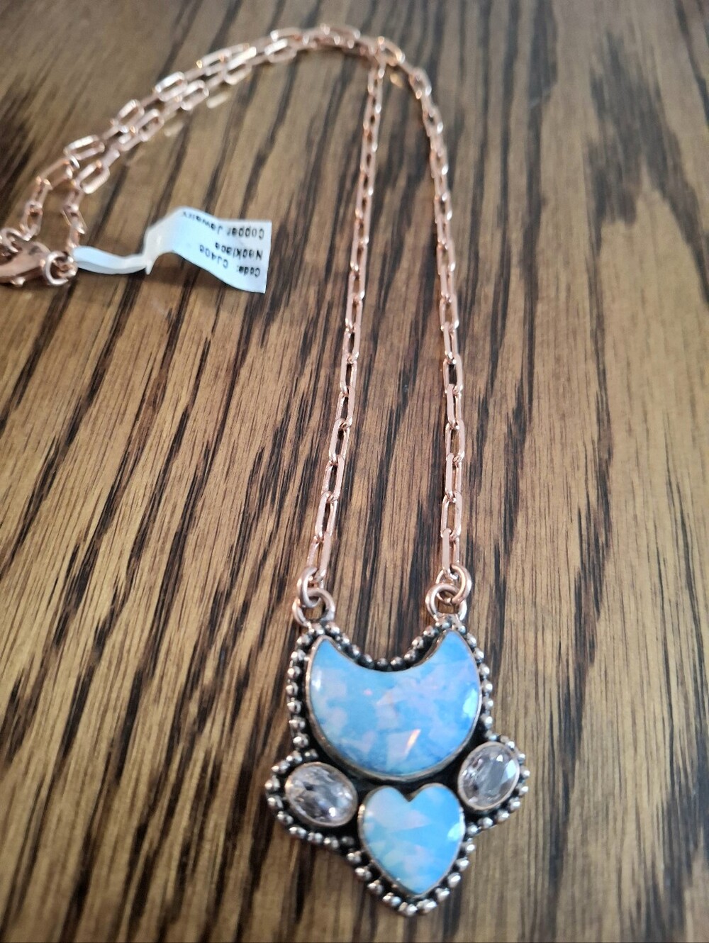 Opal And CZ Stone Pendant On Copper 18"